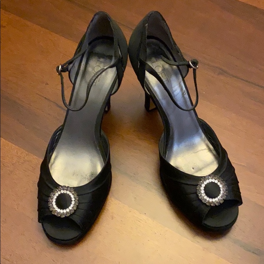 Black Peep Toe Heels with Strap